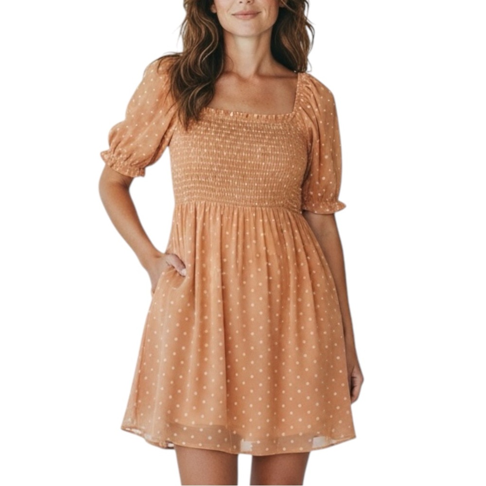A&F Emerson Poplin Polka Dot Mini Dress in Tan Size XL — NWT!!!